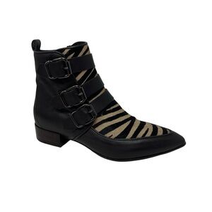 Napoleoni Buckle Zebra Calf Hair Boot Size 36 or US 6